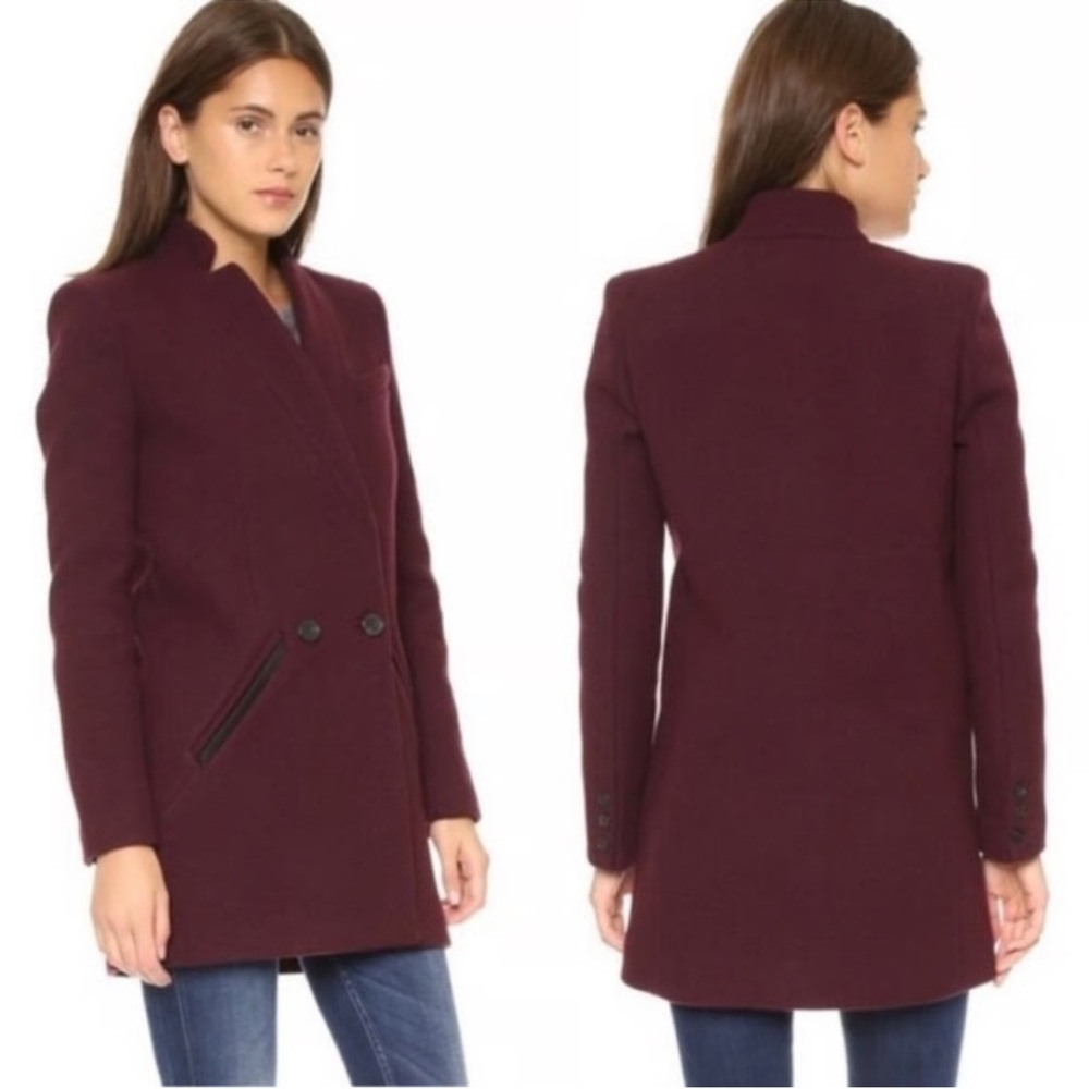 IRO Carey Wool Blend coat burgundy wine red 38 or M USA.